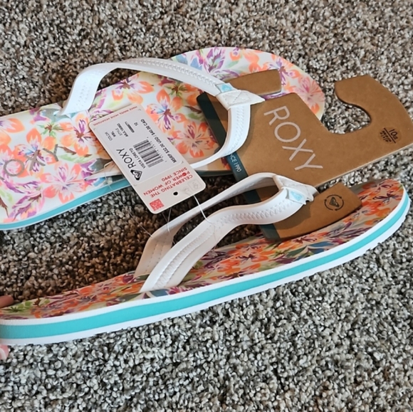 Roxy Floral Vista Loreto White Blue Floral Sandal Flip Flops Size 10 New ! - Picture 6 of 7